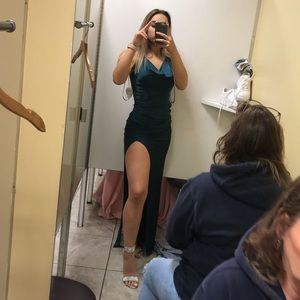 Hunter green silk fitted prom/ formal dress.
